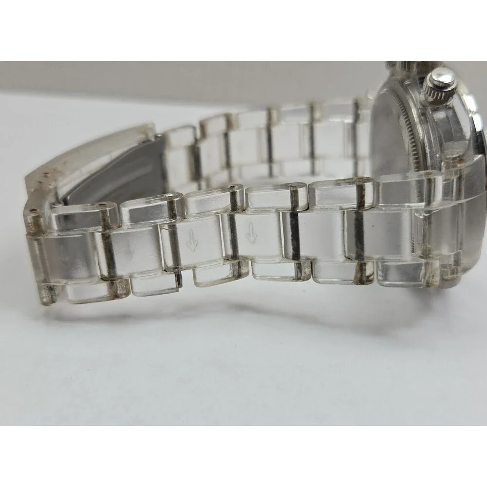ToyWatch Unisex Black Mother Of Pearl Chronograph Clear Watch New Battery
